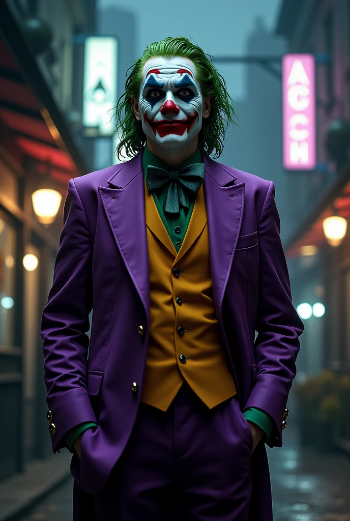 sks man (pity:1) dressed like (the joker:1) , full body, a night in the street, high detailed, hyperealistic, 8k, <lora:pity:1>