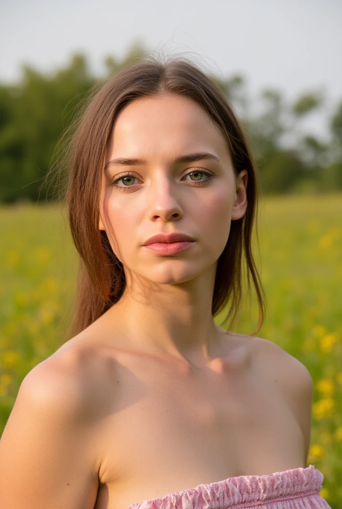 generates a naked girl in the field with short hair