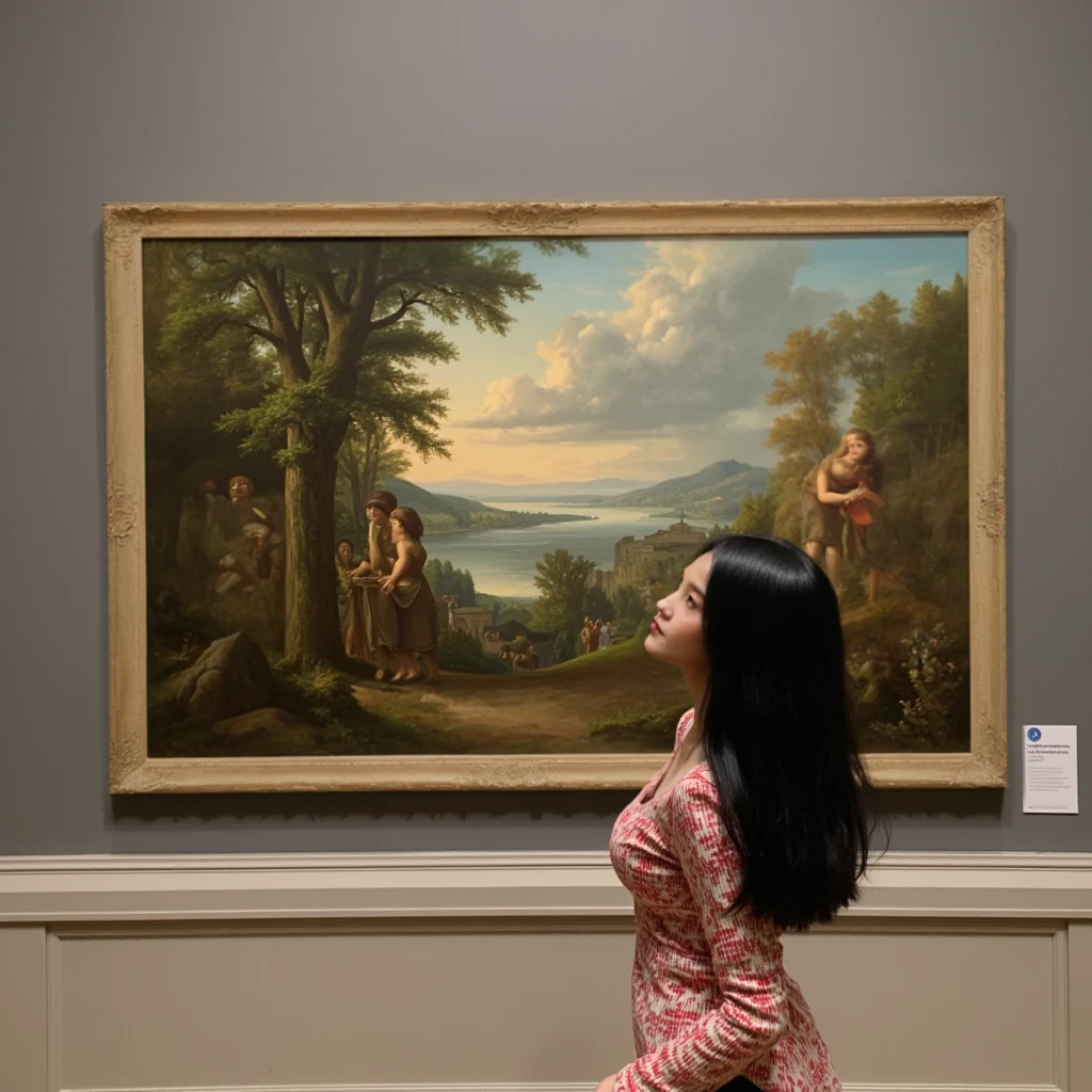 a man paints on canvas in nature, a plump naked woman poses in front of him