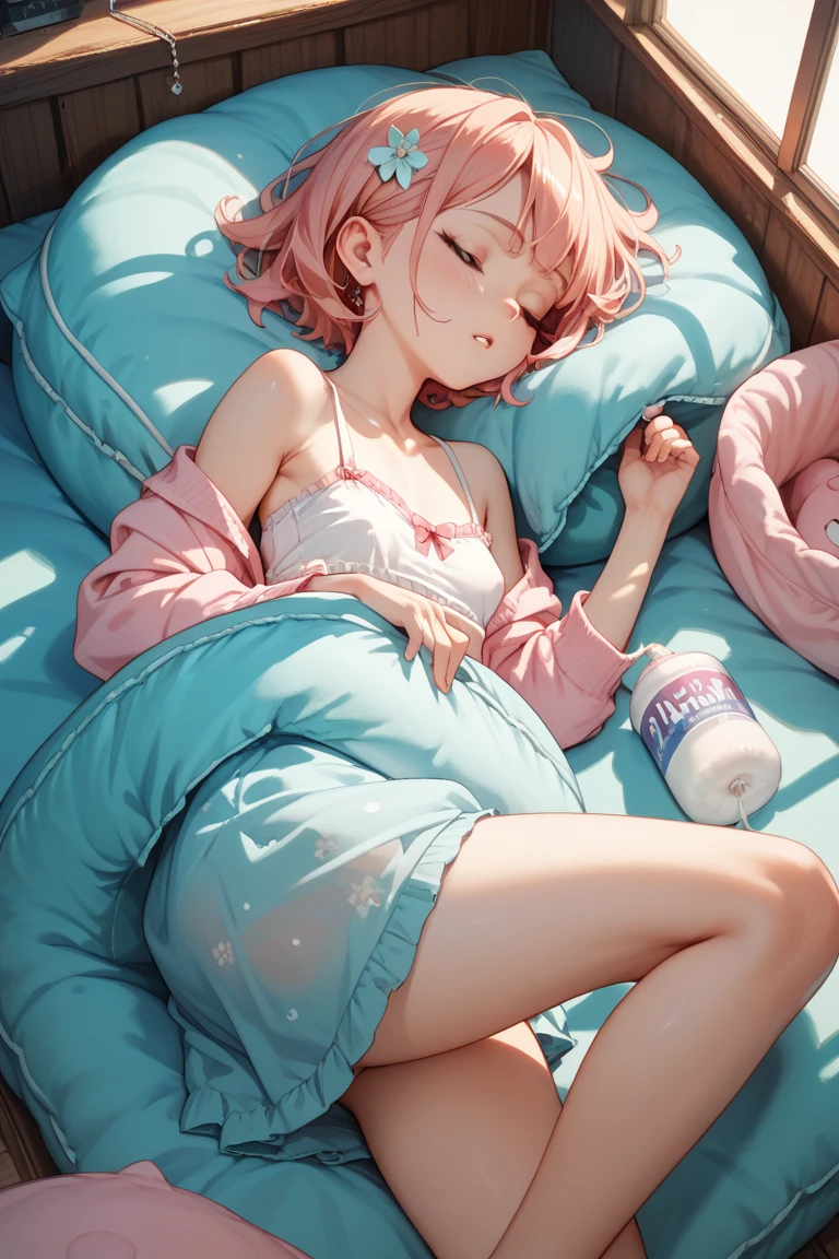 Absurd, High resolution, ((Tabletop)), and soul、((highest quality)), (Very detailedな), ((Very detailed)), (beautiful), ((pretty girl)), (upon:1.7), solo,、beautiful face、White and clear skin、Glossy long colorful hair color、 (Small breasts:1.3)、Girl lying on king size bed in cute room、Close your eyes and sleep、Cute pink pajamas、happy sleeping face、Late at night、There are many cute fluffy stuffed rabbits and bears in the room,masterpiece, highest quality, High resolution, {Dense and beautiful eyes}, finely, Dense and beautiful eyes,1 Girl, (alone:1.5), (Hair Ribbon:0.4), Pink Eyes,Cinematic Angles,perspective,White bun hair,Pink long hair,Kunimi Tama,