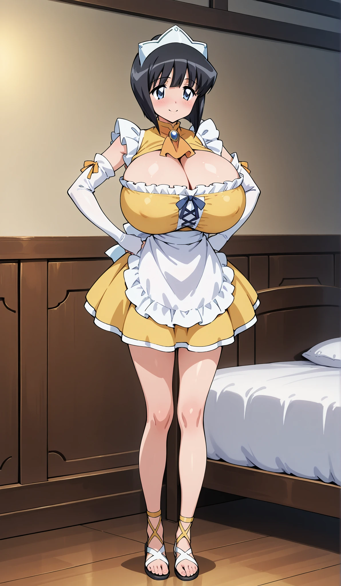 buy eimei, low twin tails,have, have bow,orange dress, juliet sleeves, apron,huge breasts