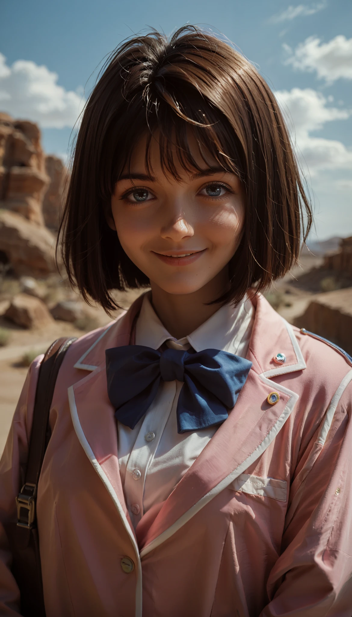 There is a young girl with a bow tie posing for a picture - SeaArt AI