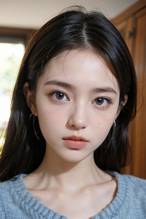 ((Top quality, masterpiece, 8K, best image quality, ultra-high resolution)),((Girl who looks like TWICE's Tzuyu)),(Korean beauty),(One girl),(Long narrow eyes, slanted eyes),(Black hair: 1.2, Long hair),(Small face: 1.2, Fair skin),(Slender, Big breasts: 1.3),(Sexy, lustrous, mature),(The most beautiful face in the world),(White tank top: 1.1),(Simple background)