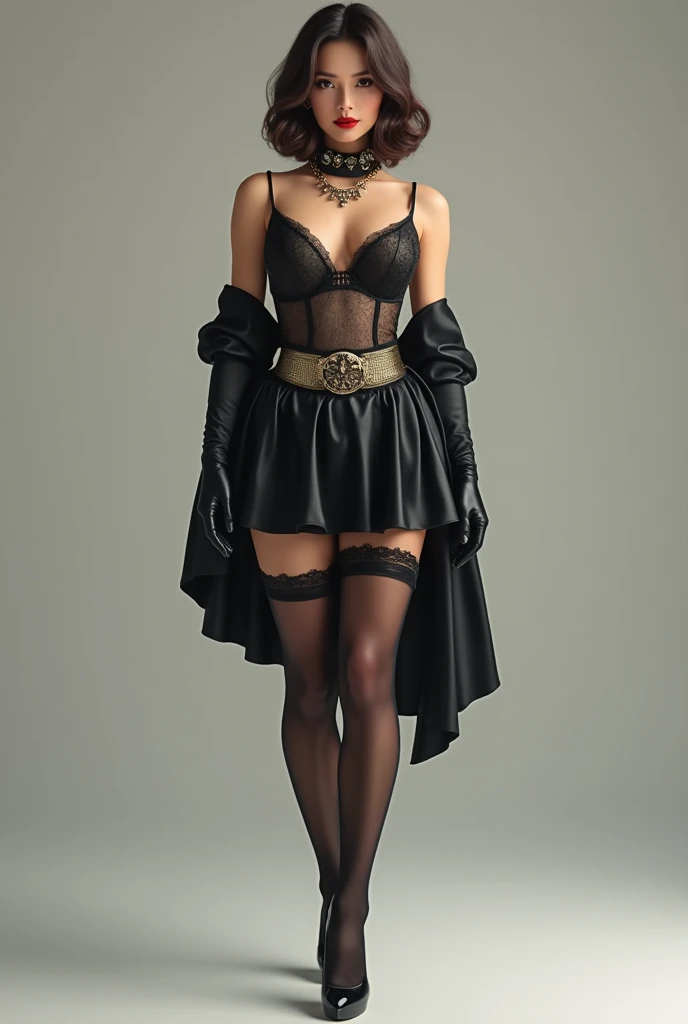 Underwear black silk（Enhanced version）

clothing：In high-definition and delicate picture quality，The cat is wearing a delicate and exquisite underwear set，Every lace or silk texture is clearly visible，Tailored to fit，Perfectly outlines the cat&#39;s graceful figure，As stunning as a work of art。

shoe：Simple yet gorgeous black high heels，In high-resolution presentation，The gloss of the upper and the smoothness of the lines have reached the extreme，Together with the black silk stockings clinging to the cat&#39;s slender legs, it demonstrates unparalleled sexiness and elegance.。

hat（If selected）：The small black hair accessory is magnified in high-definition quality，Every detail is exquisite，Complements the cat&#39;s smart ears，Adds a unique touch to the overall look。

Accessories：Simple and high-end necklace and earrings，With enhanced image quality and high resolution，More dazzling，Adds a touch of refinement and brilliance to the cat&#39;s face and neck。

Image quality and style：The overall picture adopts ultra-high-definition resolution，Every detail is in focus，The wallpaper-like texture makes people feel as if they can touch every detail of the picture。Realistic lighting effects and color rendering，Let your cat&#39;s skin、The hair and even the eyes look lifelike，It&#39;s like they&#39;re standing right in front of you，Showing their sexiness and charm。Such a picture is not only a visual feast，It is a work of art worth collecting.。