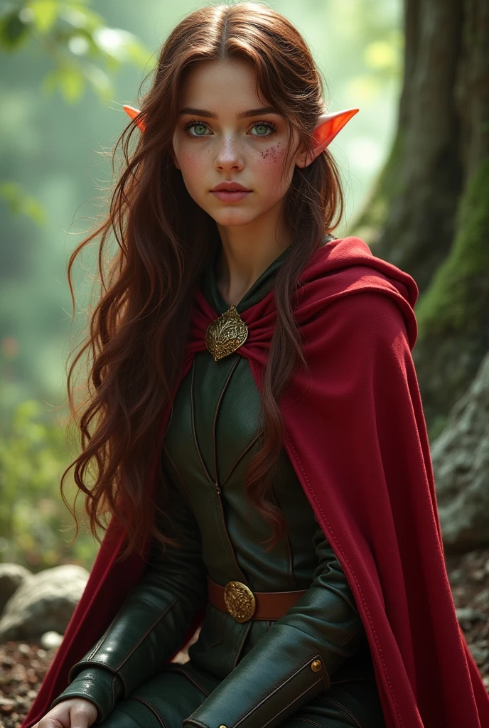 high detail, clarity, 8 kkk, young girl, 15 years old, light hair, wavy hair, yellow eyes, blazing, red cloak, hood, Realism, fantasy,