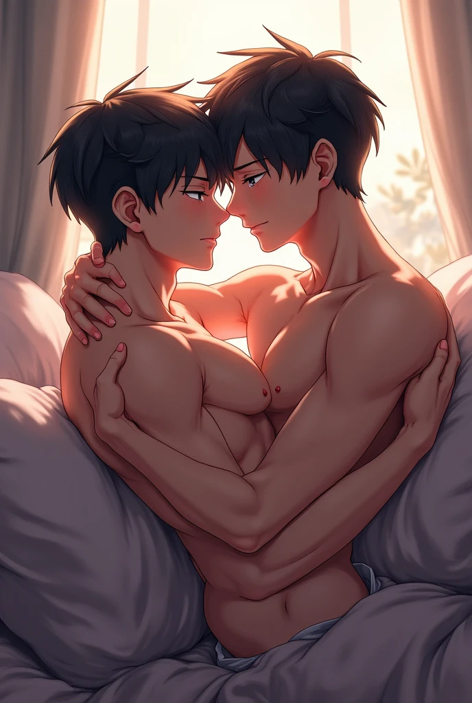 Two men kissing