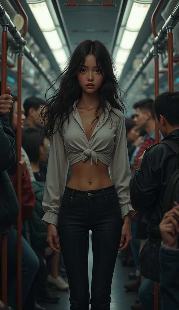 (highest qualityr)), ((obra maestra)),、Resultado del tono、mujer adulta、 ((Tiro de panty:1.5))、En pie　piernas abiertas、lift skirt 、rubio、ojos verdes、(Cum en desbordamientos :1.5)、 small  、sobbing tears、(Tanga:1.0)、 Rodillas altas　blanco、( en vaginal:1.3)、 en la boca、(Underboob,show off nipple:1.0)、muchos estudiantes alrededor、 Enfoque bajo vista、NSFW, realista, obra maestra, VERY crowded subway train interior detailed scenario, VERY crowded subway train interior detailed background, Mini falda sexy, (fear expression), cara sonrojada, Attractive man groped woman 1 from behind,(((Hombre atractivo presionyo su pecho sobre la mujer 1 espalda))) y (((holding her waist behind her)))