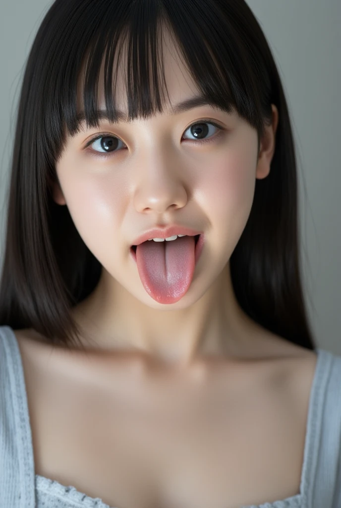 (((upper body shot))),school blazer uniform,Ultra-high resolution,big eyes,(open mouth with tongue),((tongue out)),Japanese,bangs,(a girl),(1 girl),((18-year-old)),((cute)),pretty,eyes closed