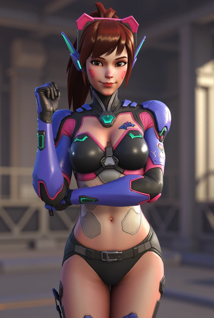 (masterpiece), (photorealistic1.4), (best quality), (European Model), (epiCRealLife), (Young Woman), (photorealistic), (red lipstick), (JenniferConnelly90s), (DVaOver bodysuit), (large breast), (hair bangs), headphones,(face paint), (D.VA hairstyle), (D.VA overwatch costume), (bodysuit), (gloves), (facial mark), (daylight), (natural light), (spotlight), (ample light), (pose for pictures), (in a spacecraft), (flashphoto)