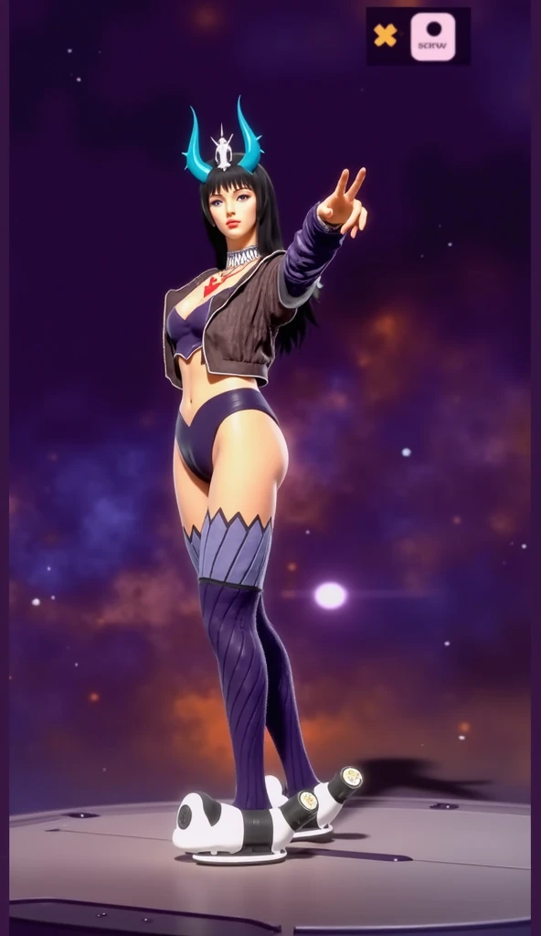Saya cosplaying as Psylocke,Light purple high leg leotard,dark purple hair,Spread your legs apart,cameltoue,
