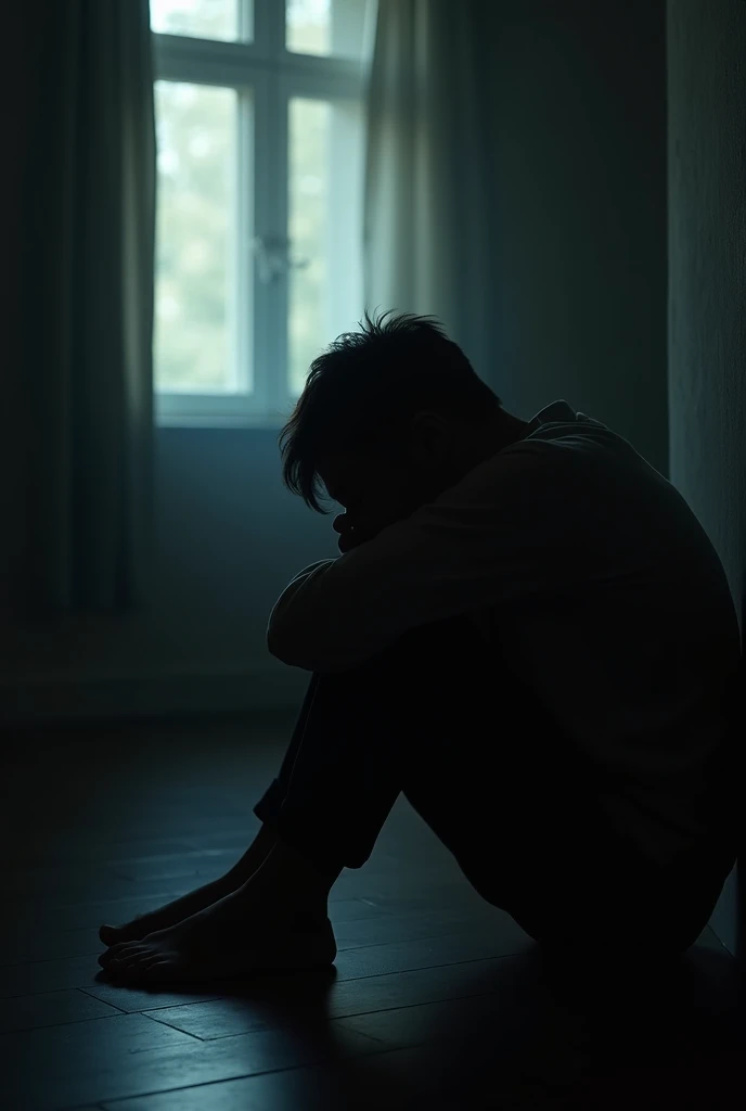 23 years old, male, Image from behind the character while reading in a dark room