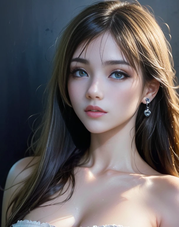 Wearing only one long shirt (Open all buttons: 1.1), big, deep cleavage, top quality, masterpiece, illustration, very delicate and beautiful, very detailed, CG, unity, 8K wallpaper, amazing, fine detail, highly detailed CG Unity 8K wallpaper, huge file size, very detailed, high resolution, handsome detail woman, very detailed big eyes and face, wonderful detailed eyesFace Light, (Best Illustration: 1.1), (Best Shadow: 1.1), Ultra High Resolution, (Photoreal: 1.1), (Photoreal: 1.2:1.1), Realistic Face Proportions, Slender, Smile, (Makeup: 0.4), (Fluffy Light Colored Eyes: 1.21), Light Colored Eyes, Beholder's Look, Dark Brown Hair, Earrings, Necklace, Hairpin, Cowboy Shot(irregular irregular skin imperfections, veins, skin wrinkles: pores: 1.2), white background, (bokeh: 1.4),
