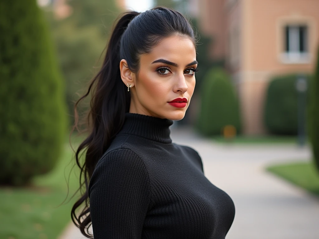 photo of beautiful (lucc1ana:0.99), a woman with beautiful hair, hair upsweep updo, as a movie star in a (movie premiere), premiere gala, (near a movie theatre), natural skin texture, (sexy tight red turtleneck dress), 24mm, 4k textures, soft cinematic light, adobe lightroom, photolab, hdr, intricate, elegant, highly detailed, sharp focus, ((((cinematic look)))), soothing tones, insane details, intricate details, hyperdetailed, low contrast, soft cinematic light, exposure blend, hdr, faded, (paparazzi in background), ((looking at viewer:1.1))