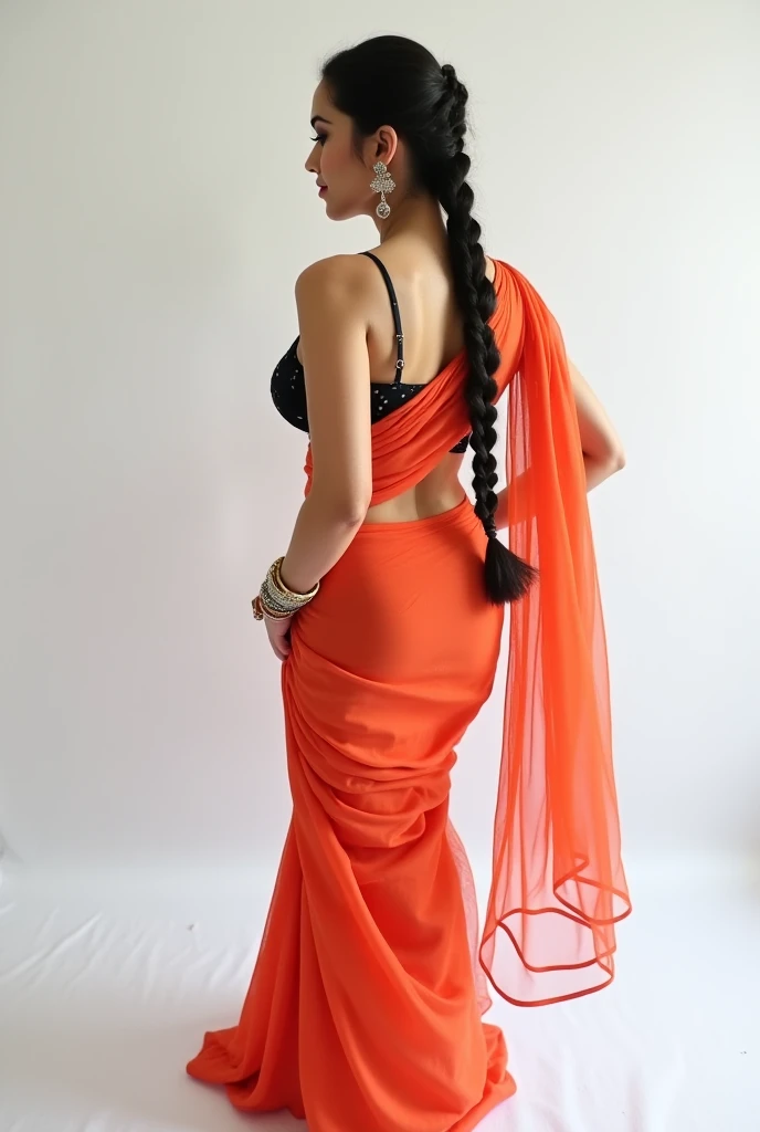 Indian woman wearing transparent silk saree, sleeve less blouse, hip and navel show, beautiful high quality pictures, slim body, buttocks pocus side poses, perfect slim body, beautiful buttocks, high heels,