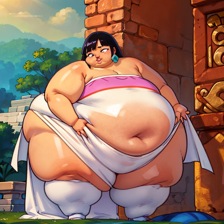 A woman wearing a diaper filled to the brim with poop, gargantuanly sized diaper, poop all over the room, ussbbw, naked, no clothes, nsfw,y, obeoverweight, colossal body, fat, chubby body, massive ass, thick legs, extremely tall, chubby arms, immobile, Double chin, Cheek, Thick neck, thick arms, fat belly, flabby belly, flabby belly fat, extremely long hair, hair not put up, hair touching the floor, smells, looks like she haven’t showered in years,