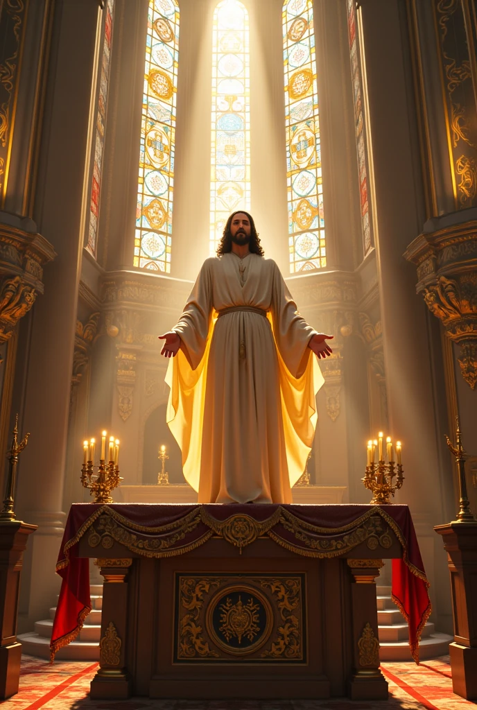Interior of a baroque church with an image of Jesus