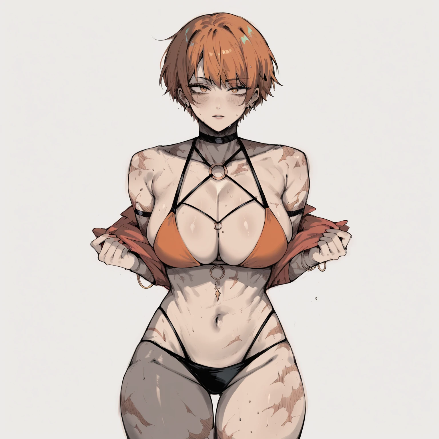 18 year old women, (solo), short red hair, perfect body, slim body, 8k, extremely detailed, best quality