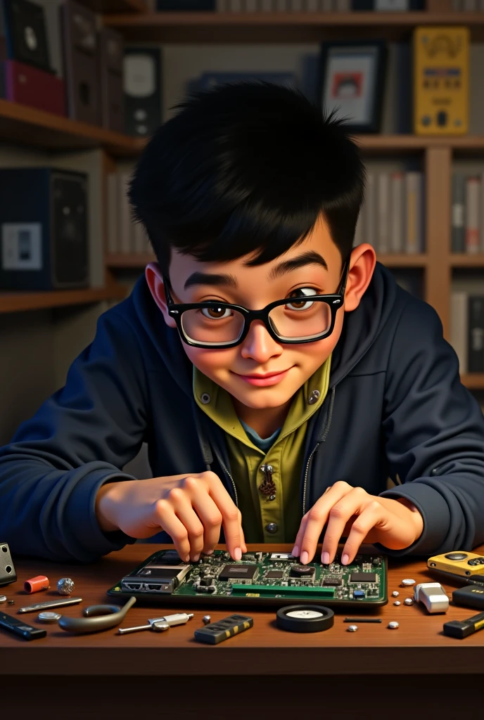 A  is using a computer to operate a toy machine. It finally works, so he&#39;s like, &quot;Yay!&quot;、I like the way you seem happy.