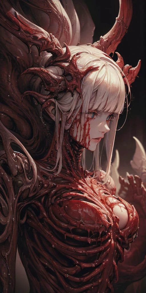 (body horror:1.4), portrait , close up , (biomachine:1.3), (bloody:1.2), ser vivo, (colorido:1.2), nsfw, Hans Giger, many hands, (zentangle:1.2),
granulado, extremamente detalhado, detalhe intrincado, dynamic lighting, fotorrealista, natural lightting, pouca luz,
(obra-prima, detalhada, highres: 1.2), blood, red liquid , red