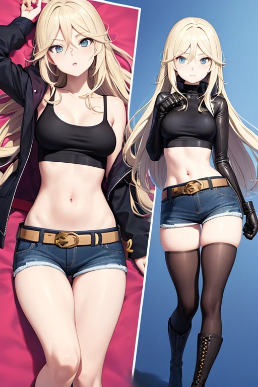 Semi realistic girl in bra and baggy pants with defined abdomen and ribs