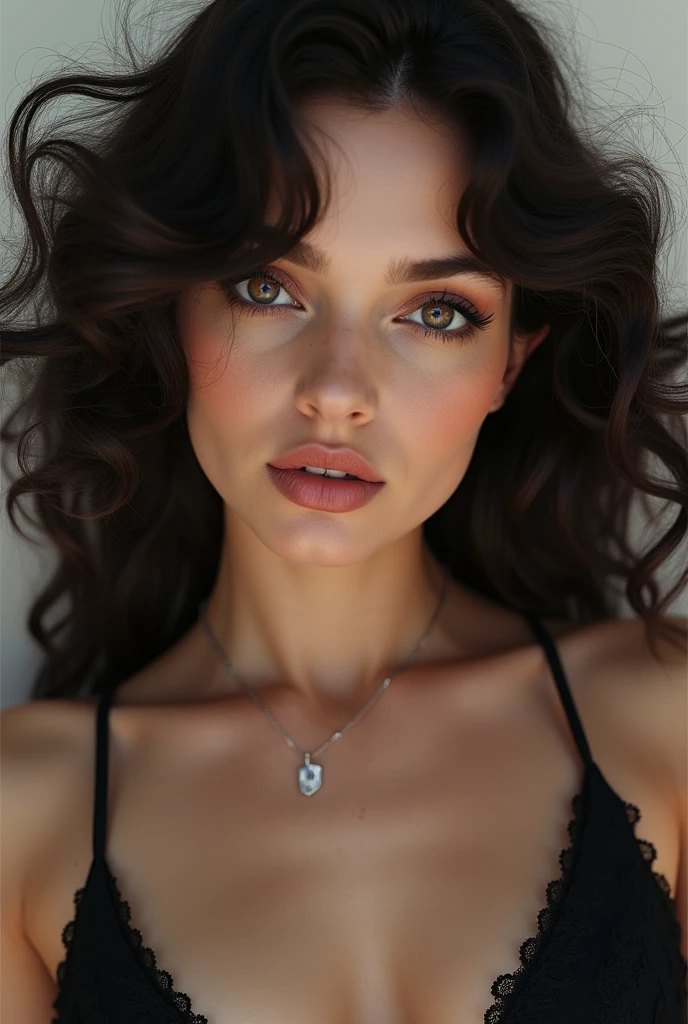 a closeup of a woman with long hair wearing a bra, Portrait Sophie Mudd, portrait Emily Ratajkowski, photo of the beautiful gal gadot, dark hair and makeup, Kendall Jenner, the most beautiful woman in the world, beautiful latin face, sexy face with full makeup, perfect olive skin, Emily Ratajkowski, Guy like Gal Gadot, Amazing beauty