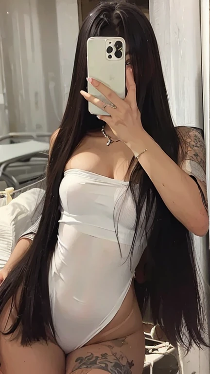 A photo of a Filipina woman with long black hair doing the number five hand gesture, her face is facing forward and she has no makeup on her face.
