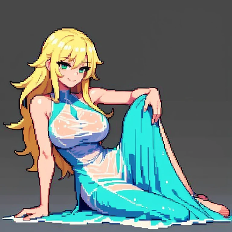 pixel art of a girl with blonde hair big tits and blue dress, pixel art sprite, abigail from stardew valley, visual novel sprite, #pixelart:3, full body sprite, pixel art style, video game sprite, 2 d sprite, sprite 2 d, #pixelart, # pixelart, blonde girl in cosmic dress, pixelart, high quality pixel art, pixel art animation
