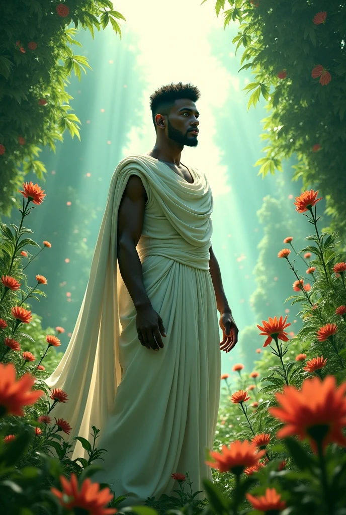 the dark-skinned man, high, violent wakes up and feels peace
