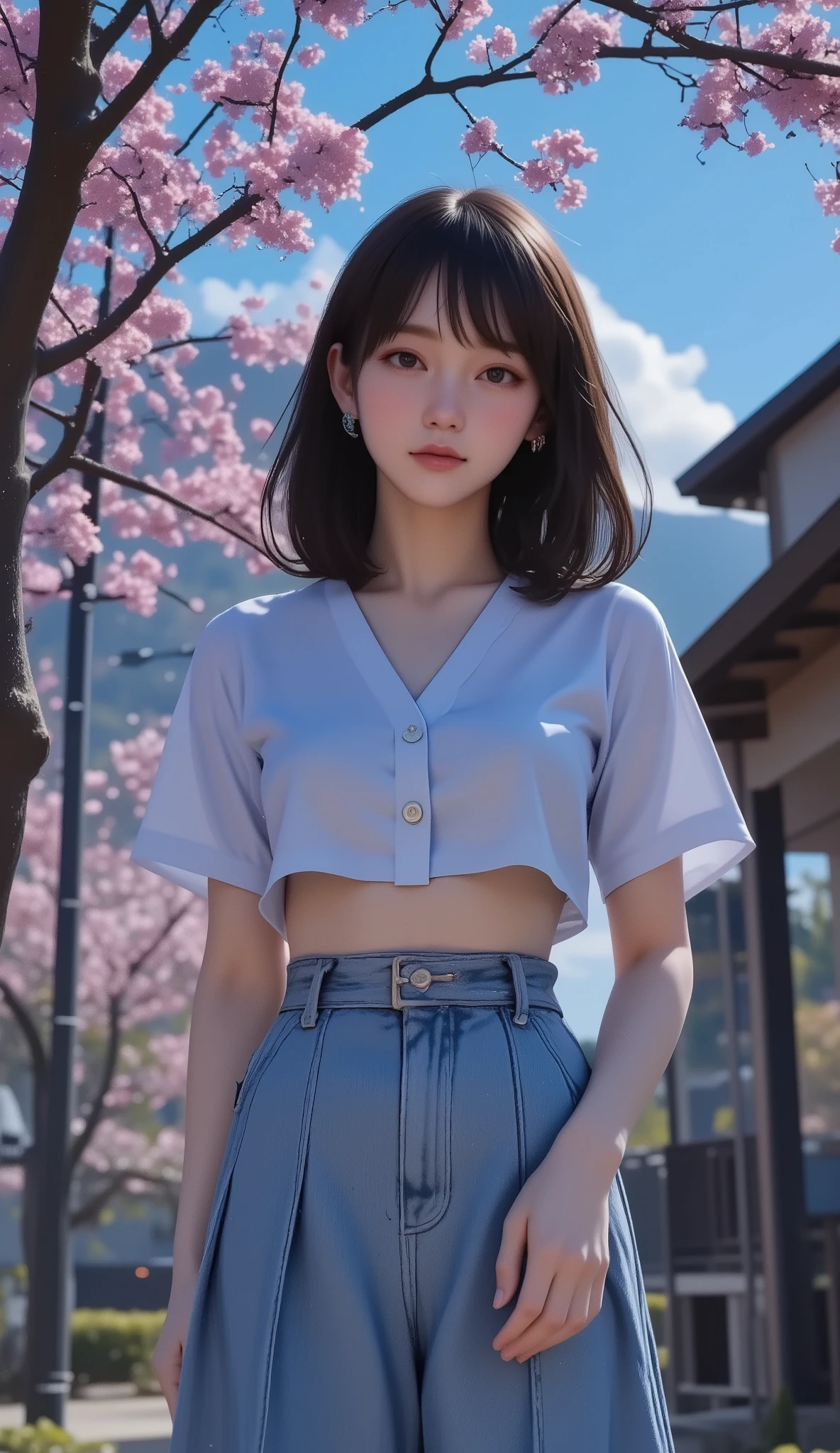 &Quotes;((Best Quality)), ((masterpiece)), Highest quality), (((masterpiece)))、((Highest quality))、(very detailed)、(CG illustration)、(so beautiful ))、 Cinematic Light 、(((mid night, moon night:1.9))), sakura, Cherry blossom trees, ((( 1 high school girl under 桜並木, wearing Japanese high school uniform:1.9)))、 SF、Apocalypse、Erotic and grotesque、graduate School(Beautiful and luxurious:1.2)、(1 girl:1.3)、face the front,  Full Body Shot , ((big breasts:1.2), (Big Breasts:1.2), (raised and crisp bust:1.2), (lifts the chest:1.2), (Perky breasts :1.2), (Deep cleavage :1.4), (  double breasted,Underbust:1.2), button gap with,((( CORSET BELTS ))),(((high waist skirt,))), (fox ears girl:1.7)), 