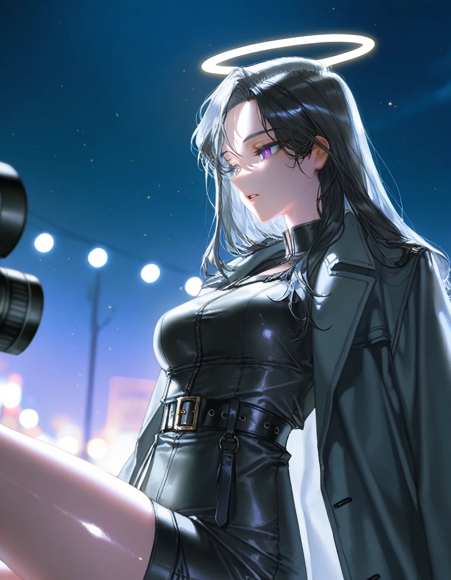最high quality、best image quality、masterpiece、teenage girl((20-year-old、 By becoming、vest bust、medium bust,wide open breast tea、black eye, black hair、long hair、thin,highest valley、black leather armor、walk、black,chest、Eyeshadow Makeup、have a carry bag、back view、turn around、black long furr wolf tail、black extra large wolf pointint ears )),high quality、beautiful art、background((airport、limousine))、debris flies、Depth of written boundary、movie、visual art、perfect art、8K,genuine、red eyes