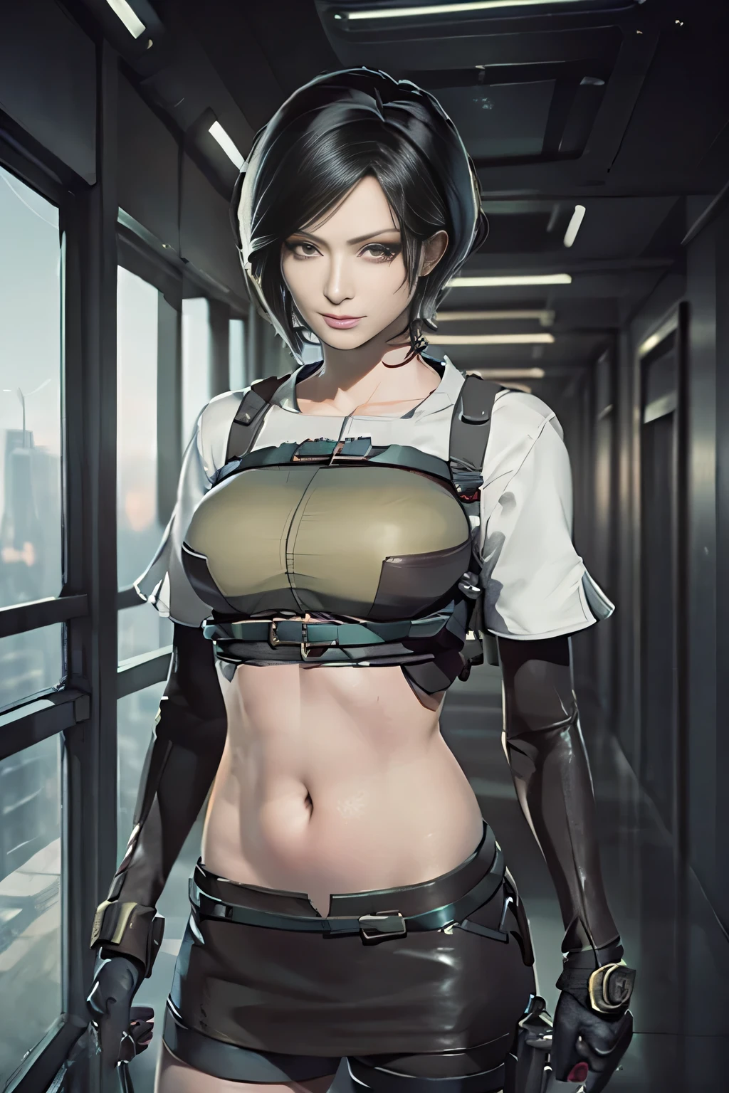 (Resident Evil Ada1.5),(Ada,cool lady),expensive,plump breasts,Has a well-proportioned body shape,{{{chopped}}},Japanese warrior,warrior armor,woman warrior,{{{cyberpunk city}}},expensive home,{{{neon light}}},best quality,cyberpunk city,warrior