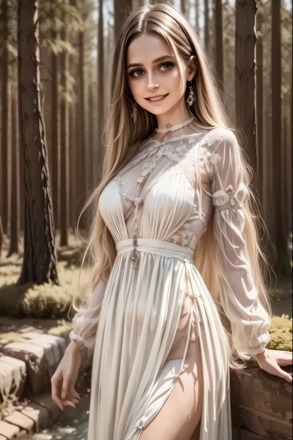 A dreamlike fantasy landscape, a surreal forest with glowing mushrooms, floating islands, and a whimsical castle in the distance, 1girl, detailed face, beautiful eyes, long hair, detailed dress, walking through the mystical scenery, (best quality,4k,8k,highres,masterpiece:1.2),ultra-detailed,(realistic,photorealistic,photo-realistic:1.37),fantasy,surreal,dreamscape,magical,ethereal,glowing,vibrant colors,dramatic lighting