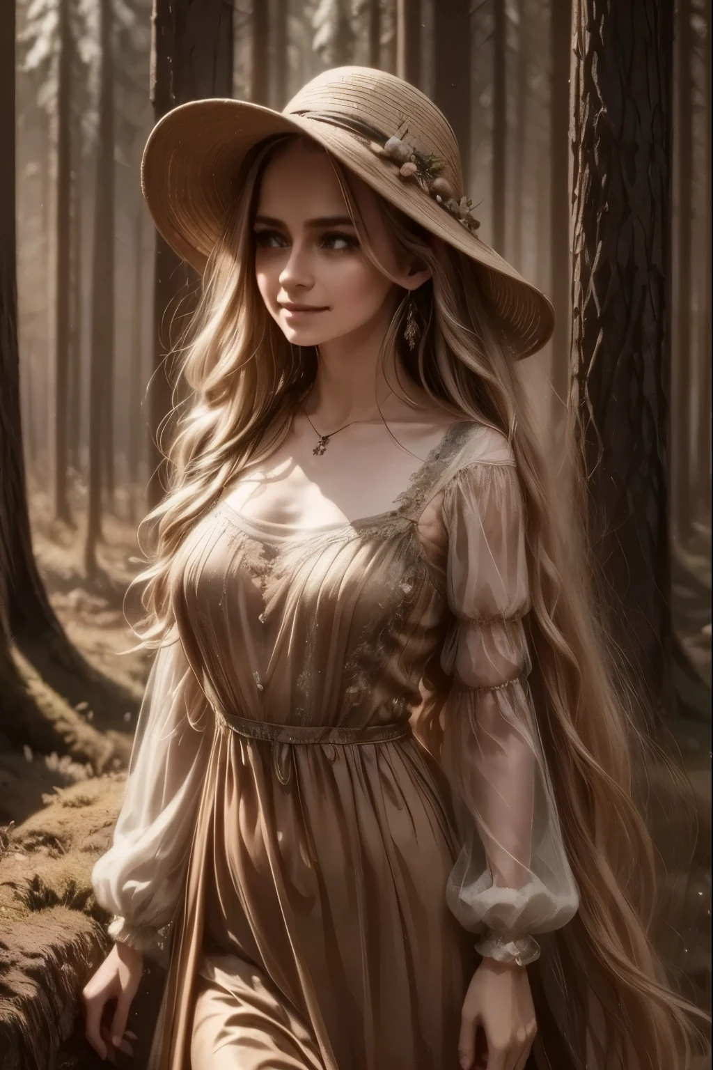 A dreamlike fantasy landscape, a surreal forest with glowing mushrooms, floating islands, and a whimsical castle in the distance, 1girl, detailed face, beautiful eyes, long hair, detailed dress, walking through the mystical scenery, (best quality,4k,8k,highres,masterpiece:1.2),ultra-detailed,(realistic,photorealistic,photo-realistic:1.37),fantasy,surreal,dreamscape,magical,ethereal,glowing,vibrant colors,dramatic lighting