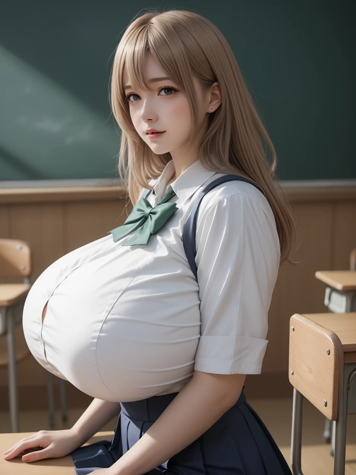 Highest quality,((((One girl)))),((Big Breasts:1.5)),((((,change:1.5)))))),Curvy,orgasm,blush,Sweat,Blonde,((White shirt,Pink Skirt:1.1)),Pleated mini skirt,White knee-high socks,Sakurai Momoka,((Excessive ,classroom:1.1)),smile