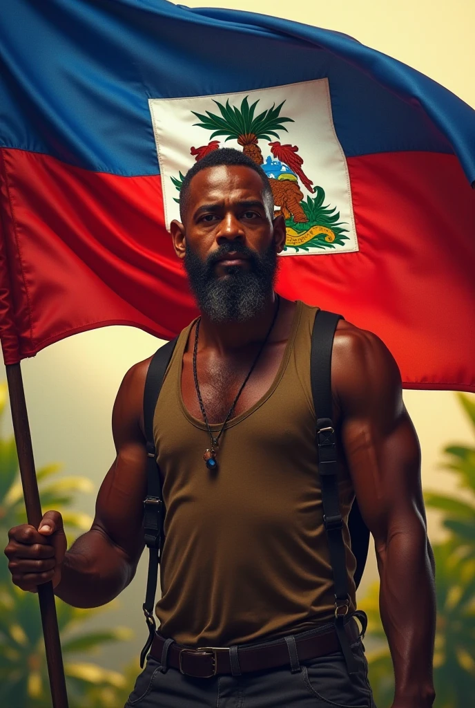man strong, bearded and hairy man wrapped in a towel with the flag of El Salvador.