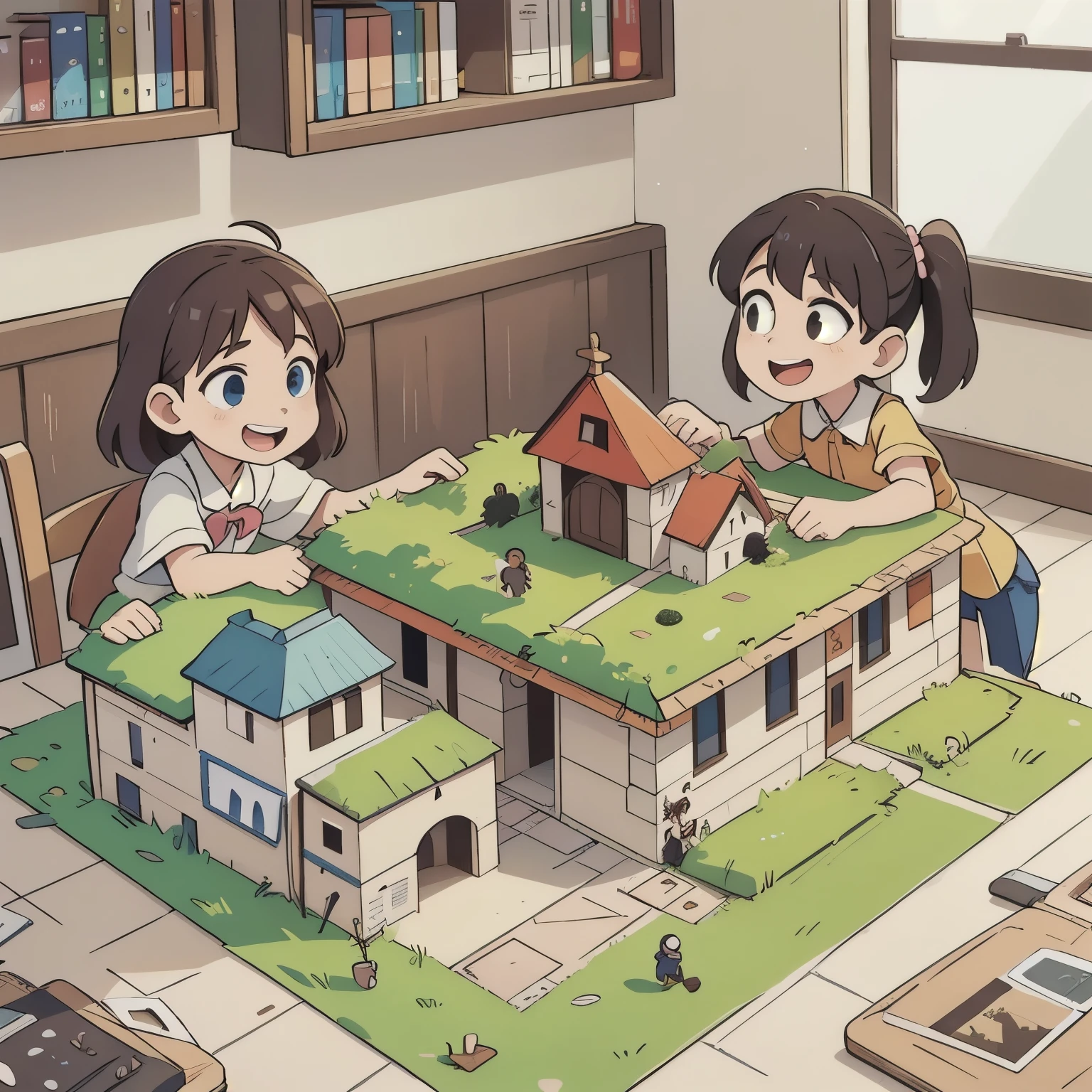 children having fun building a diorama of a city