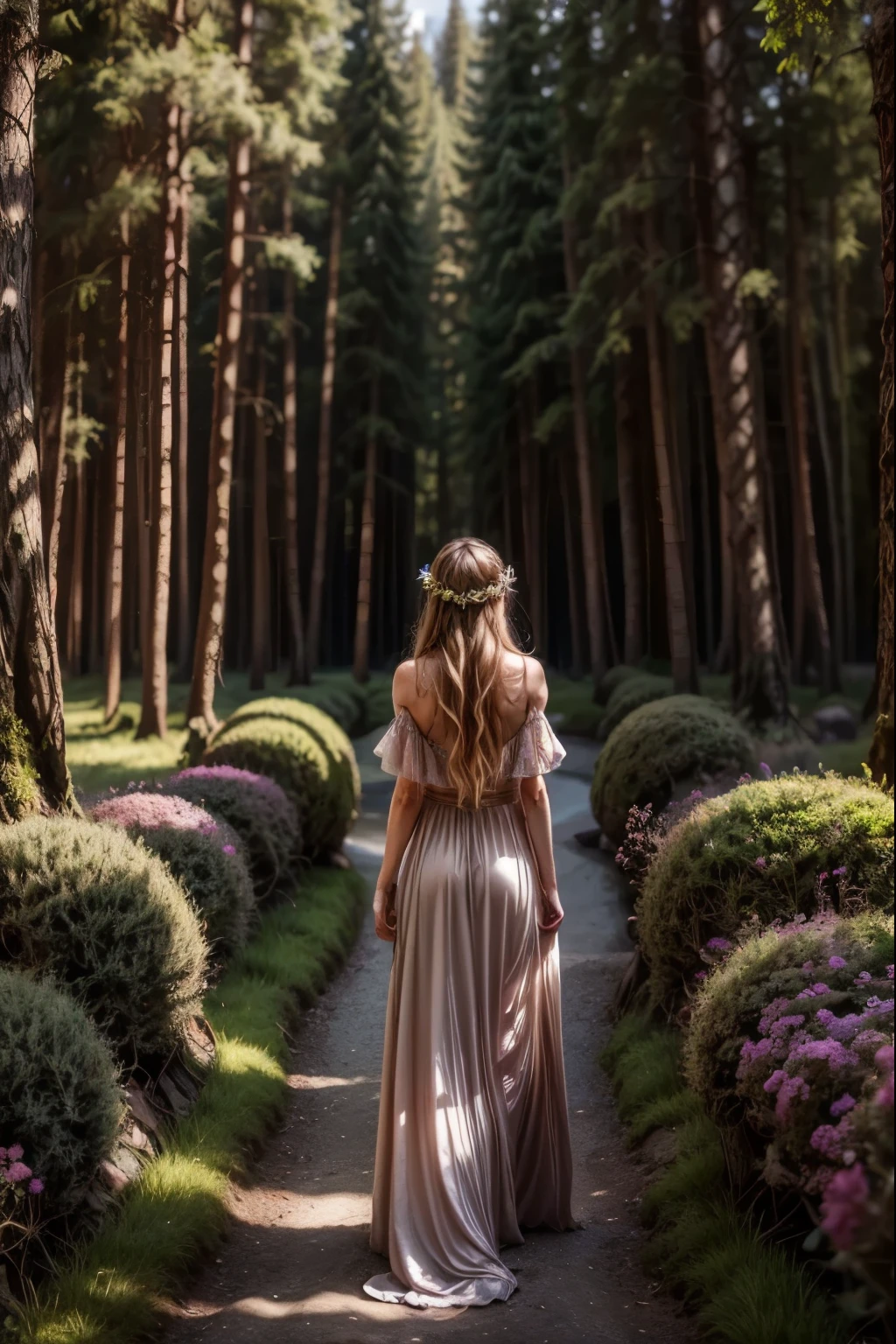 A dreamlike fantasy landscape, a surreal forest with glowing mushrooms, floating islands, and a whimsical castle in the distance, 1girl, detailed face, beautiful eyes, long hair, detailed dress, walking through the mystical scenery, (best quality,4k,8k,highres,masterpiece:1.2),ultra-detailed,(realistic,photorealistic,photo-realistic:1.37),fantasy,surreal,dreamscape,magical,ethereal,glowing,vibrant colors,dramatic lighting