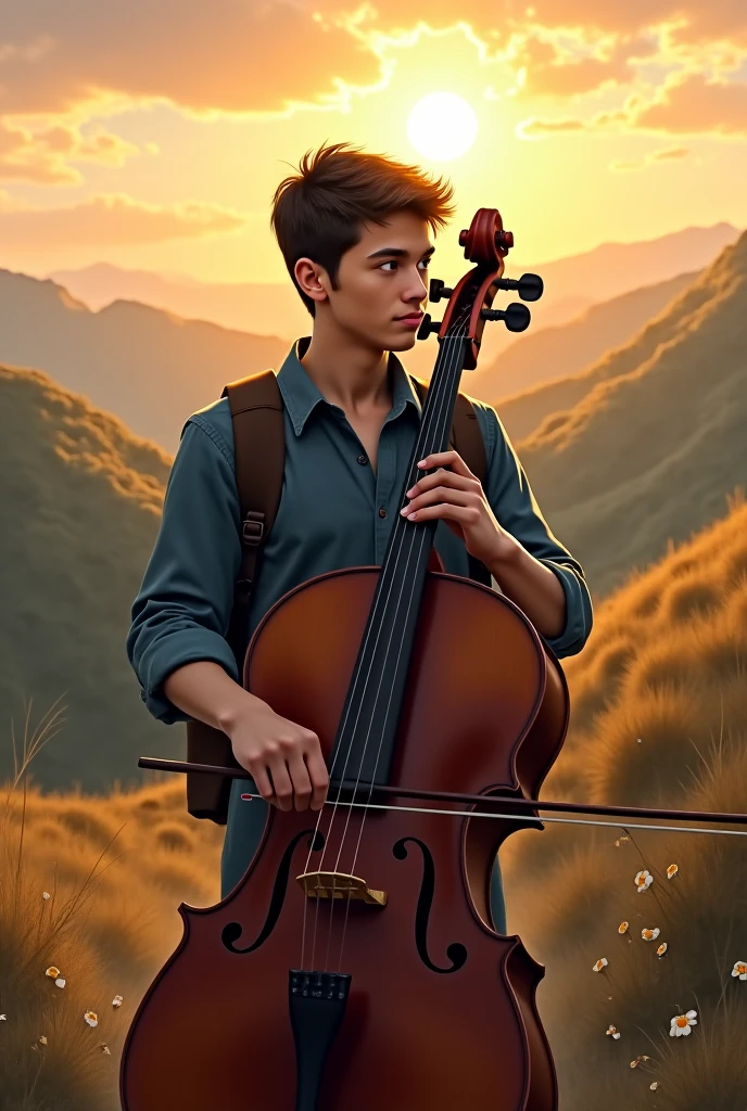illustration that evoke stoicism men from 25 years old, shirtless, barefoot, strong, slim body Importance of Reason Style: Scientific realism, with a focus on detail and precision. Color palette: Cool, neutral tones (navy blue, gray, white) to convey clarity and objectivity. Expression: A concentrated and determined gaze, brow slightly furrowed in thought. Setting: Latino, slim toned fitness body, defined muscles, perfect anatomy, short black wavy hair, Roman nose, thin lips, square chin, diamond shaped face, barefoot, shirtless, wearing orange and green shorts, standing playing the violin background, you can see corcovado mountain in brazil