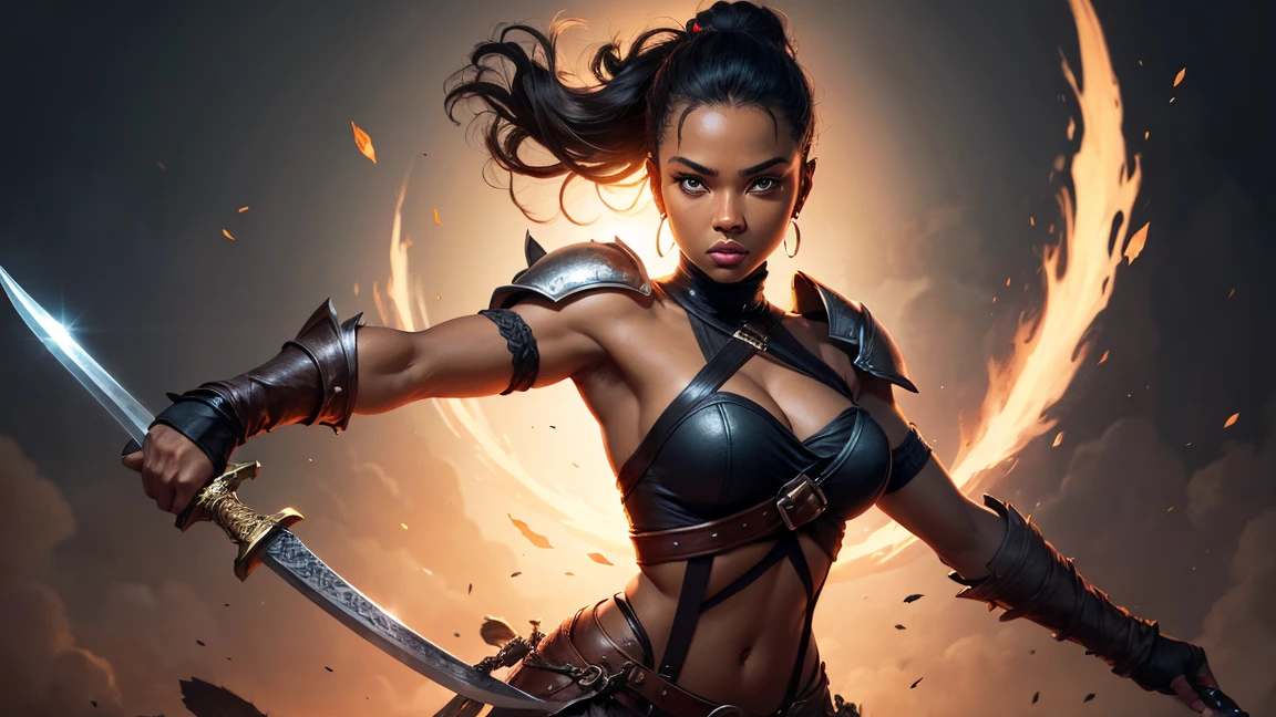 A young 15- yr old Orcish girl with lovely charming face, having dark skin tone pigmenting texture, (wearing nose ring), (body builder, athletic masculine size body),(having a lots of battle scar's), ( dark skin texture masterpiece ), (tomboyish punk hairstyles look), (( wearing helmet with horns)), (serious, with exposed teeths showing large fangs)(perfect full body detailed anatomy), (Super accessories detailed), (fighting pose), (perfect detailed bright sparkling eyes),( short illuminating hair), ((expose big hard erect nipples))(( transparent panty and bra, with pussy clitoris exposed ))((legs wide open showing pussy line))(( Wearing transparency orcish costumes )), (( holding a treasure axe or treasure war hammer )), ( lava cliff background), (( illuminating different lights covering the sorrounding atmosphere of battle fields)) on its back wearing dark cape detailed design, has a angry face, 7 different perspective view of that same girl & face profile sheet character style