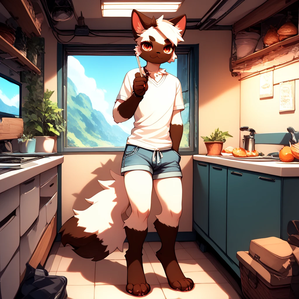 anthro, female husky, slim feminine body, home porch, morning, holding coffee, casual nudity, (detailed lighting), fluffy tail, (detailed fur), sun rays, (detailed background), [detailed ambient light], [gray natural lighting], [realistic proportions], [explicit content], [sharp focus], ((masterpiece)), anatomically correct canine pussy, detailed canine pussy, black genitalia, black anus, bright summer day, morning shirt, well lit genitals, presenting anus, long slim legs, surrounded by people, detailed canine pussy, puffy anus, pussy focus, nostalgic style, smiling,