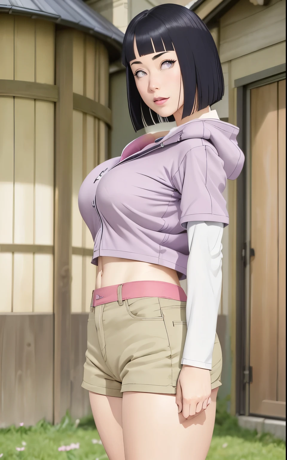 Hinata hyuga, beautiful face, big ass, thicc thighs, medium breasts, pink lips, beautiful eyes, purple eyes, ultra realistic, 4k hd image, super gloss, super realistic, details picture, short hair, piece, textured skin, super detail, high detail, high quality, best quality, 1080p, 16k, medium perfect breast, ((jogging)) adult. Hinata hyuga . outfit jogging. Hinata jogging, byakugan eye. Hinata hair. Jogging run, white eye byakugan, perfect finger, medium breast, show nipples, show vagina, spread legs.