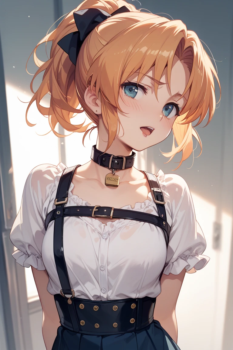 ai hayasaka, bangs, blue eyes, blonde hair, hair ornament, hair between eyes, sidelocks, side ponytail, scrunchie, hair scrunchie, blue scrunchie, (masterpiece, highest quality, best quality, official art, beautiful and aesthetic: 1.2), (1girl), extremely detailed, (fractal art: 1.3), colorful, highest detailed, perfect face, upper body, HDR, bright colors, standing, breast focus, breasts, huge breasts, bare breasts, boob window, sexy, detailed blue eyes, detailed face, detailed eyes, perfect face, perfect eyes, breast window, (full body), school,
