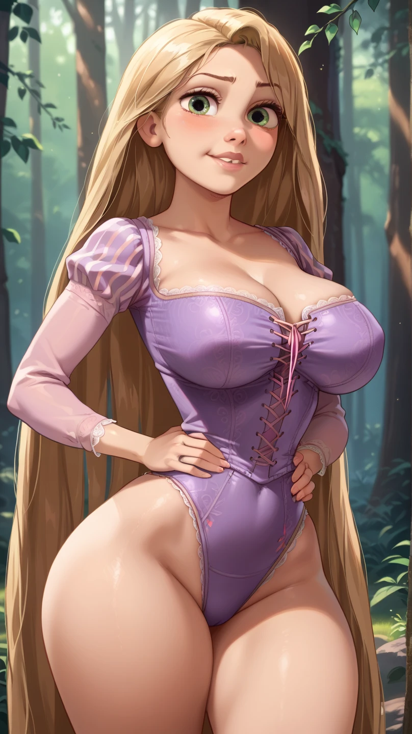 Celis, with her big breasts and beautiful legs, is standing blushing in a high-cut leotard.。
