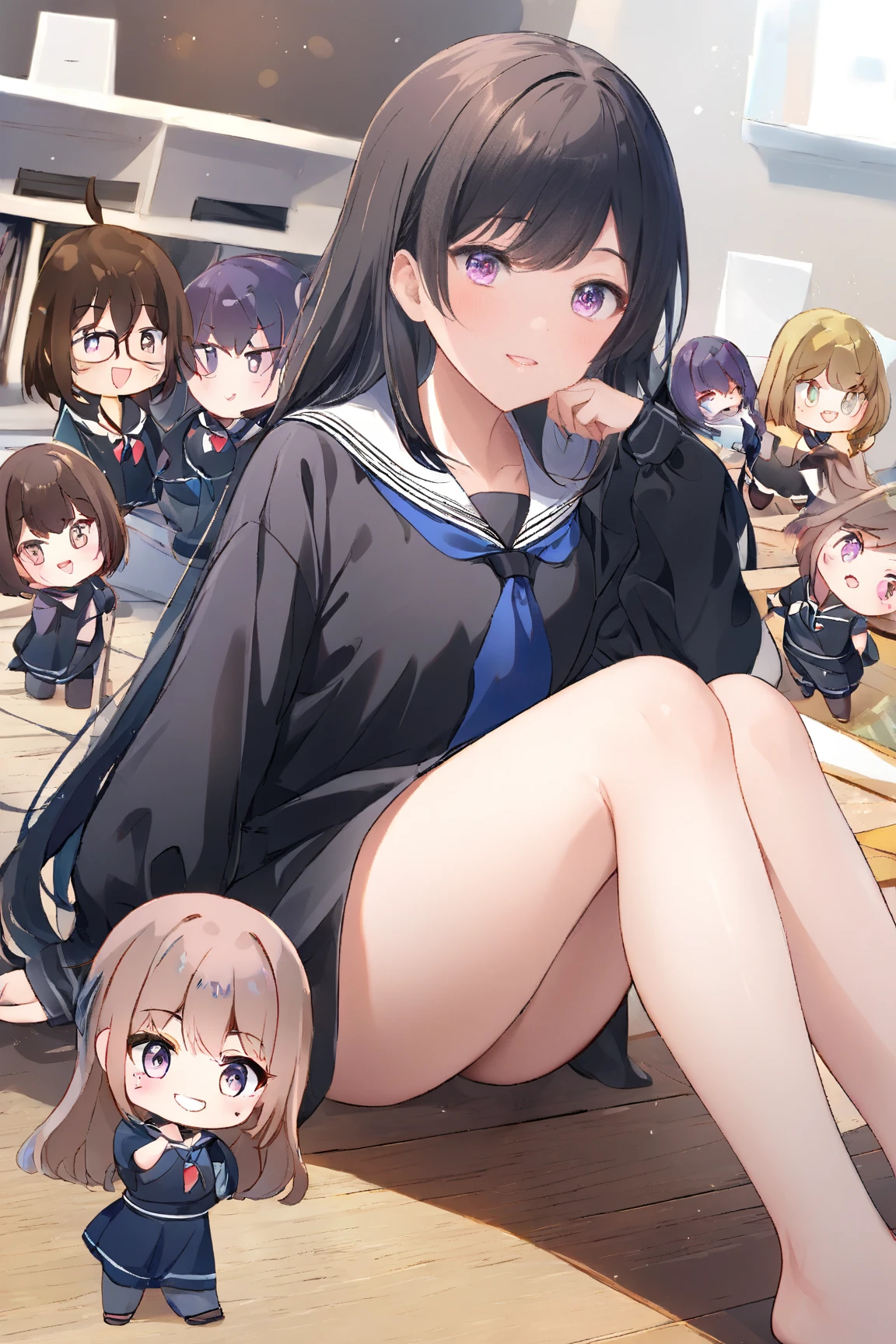 nudist girl crawling、A lot of kind elementary school boys squatting together、surround each other、((bring the face closer to the pelvis))、(((joy)))、in group photograph、