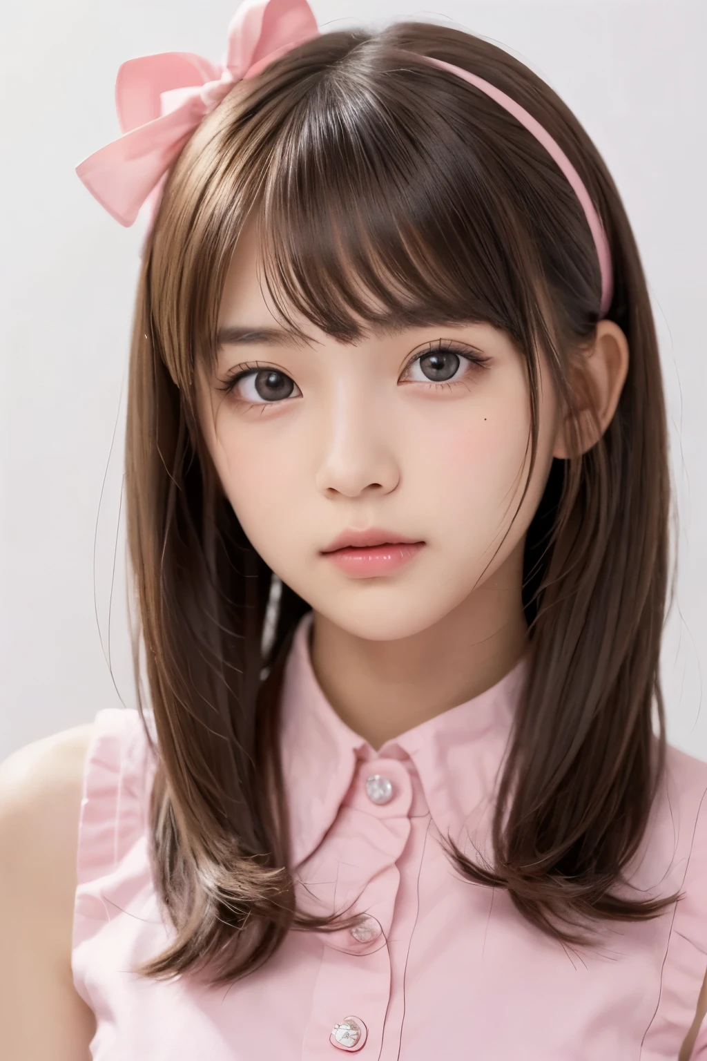 masterpiece, Best Quality, One girl, (a beauty Girl, kawaii:1.3), (15 years old:1.3), Very fine eye definition, (Symmetrical eyes:1.3), (stage), (idol costume:1.3), beautiful breasts, Brown eyes, Parted bangs, Brown hair, (eyes and faces with detailed:1.0)