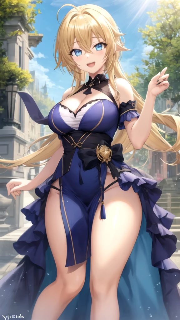 anime, ultra detailed, hyper detailed, best quality, highres, 4K, master piece, 1 female, 28-year-old, Navia, sexy lingerie, gigantic, huge breast