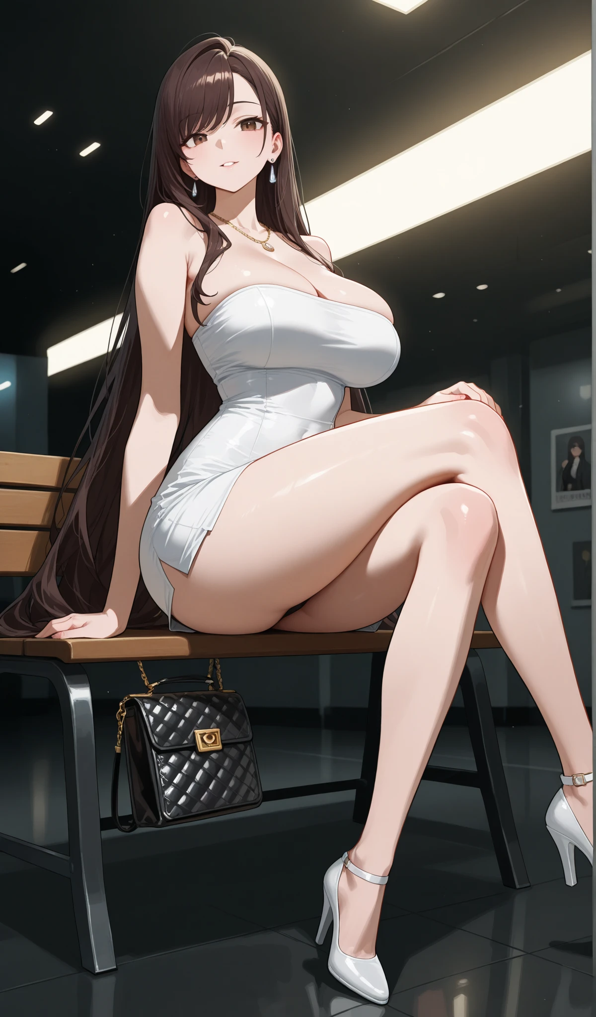 (best quality, 8k, masterpiece: 1.3), 1 girl, (huge breasts:1.3), (long brown hair and delicate fashion sense),  slim leg,(full body), real, (slim:1.5), High resolution face,beautiful korean, (Kpop idol),(in a train),(white Blouse:1.3),Plaid skirt,tears,(torn:1.3),(nsfw:1.2)