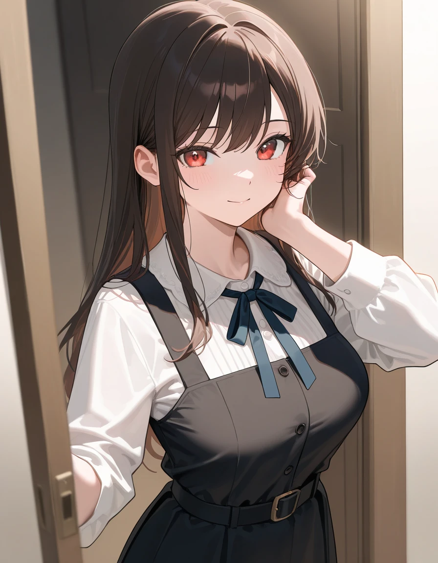Anime Girls with ponytail and red shirt and suspenders, pretty Anime Girls, cute Anime Girls, (Anime Girls), an Anime Girls, Anime Girls, cute Anime Girls portraits, attractive Anime Girls, cute Anime Girls portrait, portrait Anime Girls, young Anime Girls, Cute girl anime visuals, beautiful Anime Girls, portrait of an Anime Girls, Anime Girls with long hair