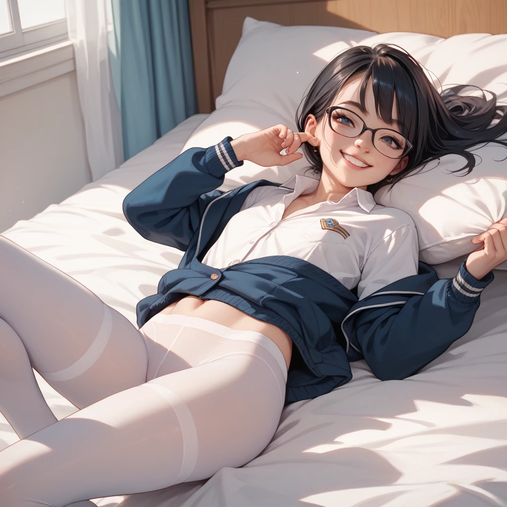 very cute and beautiful girl,(Very detailed美しい顔), (smile),blush,Black Hair,Seraphim,(Pleated navy blue mini skirt),Are standing,(From below),(Lacy white panties), Wooden classroom,window,Distant Tree々and the city, (Highest quality,masterpiece:1.0),Absurd,High resolution,Super detailed,Very detailed,32k,8K resolution, Intricate details,Movie Scenes,Detailed Background,alone,Dynamic Angle,