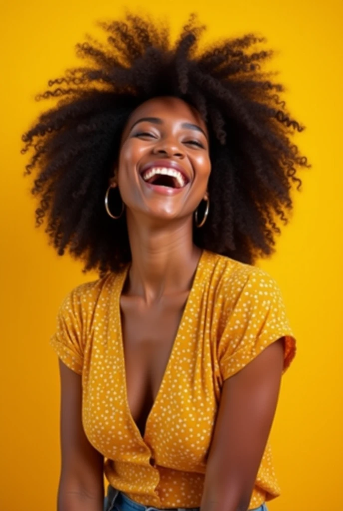 Happy black woman screaming with joy with full body showing fully head to toe